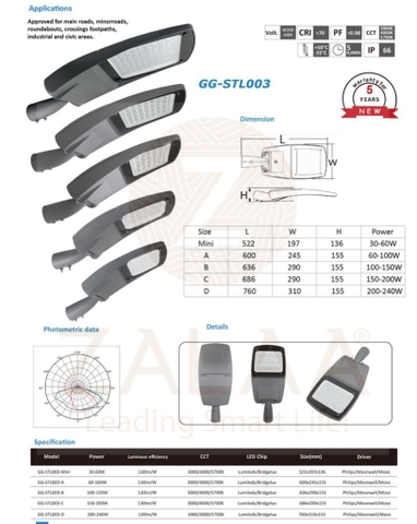 Đèn Đường LED OEM Philips Meanwell 100w, 120w, 150w, 200w Mã sản phẩm GG-STL003 ZALAA