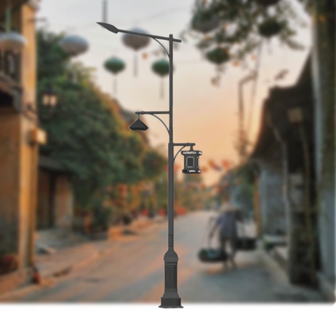 Trụ Cột Đèn Thép Sơn Tĩnh Điện Cao 6M Gồm 3 Tay Thiết Kế Theo Yêu Cầu Kết Hợp Đế Cột DC05