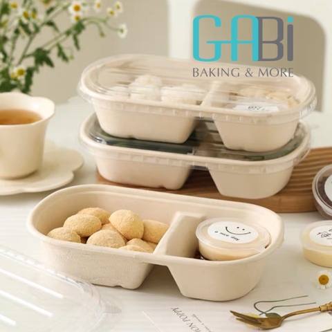 Hộp bã mía 2 ngăn nắp trong 850ml