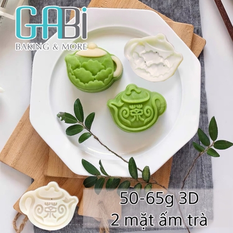 Khuôn nhấn trung thu lò xo 3D 50-65g 2 mặt ấm trà