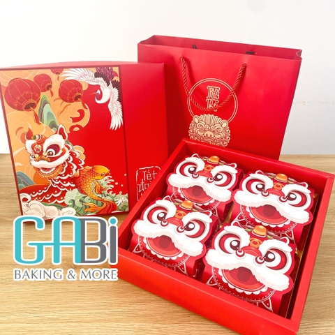 Hộp đựng 4 bánh trung thu 150-250g Kỳ lân chiêu tài