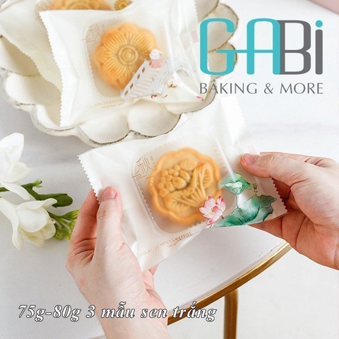 Túi đựng bánh trung thu 75-80g 3 mẫu sen trắng