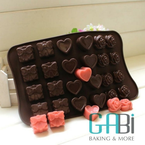Khuôn socola silicon 24 ô hộp quà+tim+hoa