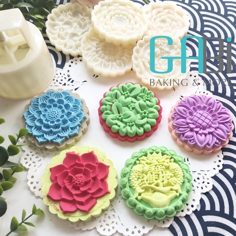 Khuôn nhấn trung thu lò xo 150g 5 mặt hoa - song ngư