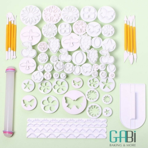 Bộ khuôn nhấn, dụng cụ làm fondant 68 món