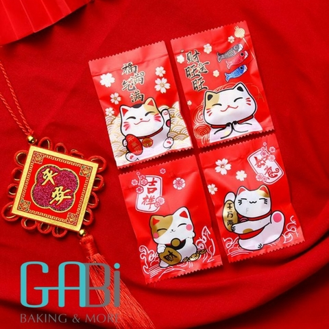 100c Túi đựng bánh quy hình mèo Tết 10*7cm