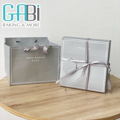 Hộp + túi giấy đựng bánh kẹo, socola Mon Amour bạc