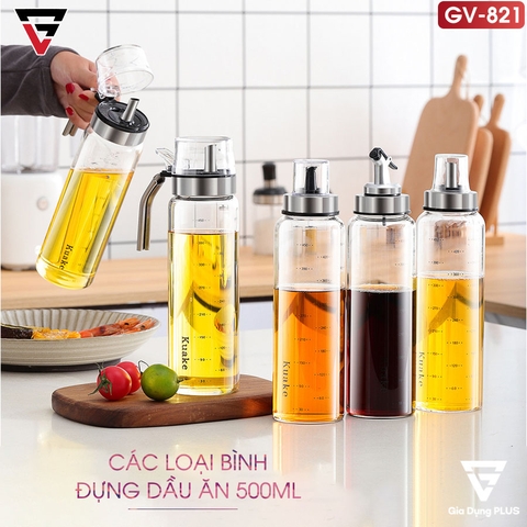 Bình đựng dầu ăn, nước mắm thuỷ tinh borosilicate (chịu nhiệt, chịu lực tốt) tay cầm & viền inox 304 cao cấp PHALEDO (PL-0316) - gia dụng plus