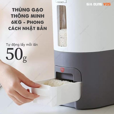 Thùng Đựng Gạo Thông Minh, Lấy Gạo Tự Động, Có Nắp Kín Theo Phong Cách Nhật Bản - Nhựa PP+PS 6KG - gia dụng vds