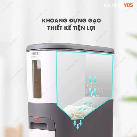 Thùng Đựng Gạo Thông Minh, Lấy Gạo Tự Động, Có Nắp Kín Theo Phong Cách Nhật Bản - Nhựa PP+PS 6KG - gia dụng vds