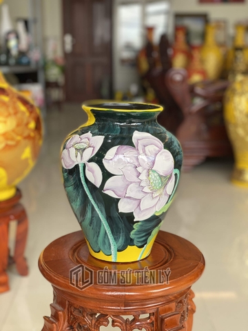 Bình hoa trang trí bình tròn hoa sen 3d-BGD05