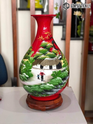 Bình sơn mài dáng tỳ bà -TLM57