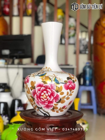Bình sơn mài dáng tỏi vẽ hoa-TLM87