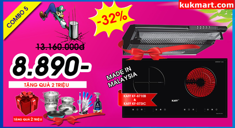 Combor Bếp Từ KAFF KF-3850SL +máy hút mùi KAFF KF 8710B + bộ quà tặng trị giá 2 triệu đồng