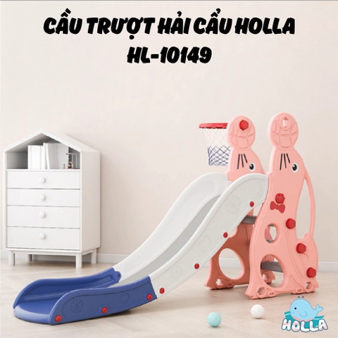 Cầu trượt đơn - bóng rổ hải cẩu CAYABE Holla cho bé (size 146.5*43*98.5 cm) màu hồng cam