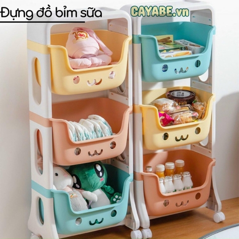 KỆ NHỰA 3 TẦNG HÌNH GẤU CAYABE 3 MÀU PASTEL ĐỰNG ĐỒ CHƠI, BỈM SỮA, SÁCH VỞ ĐA NĂNG