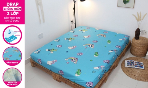 Ga chống thấm nước cotton 5D 2 lớp CAYABE hình ngựa Little Pony xanh