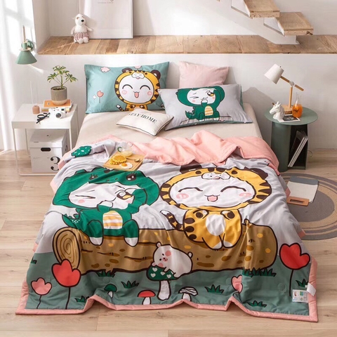 Chăn mền hình hổ và khủng long 100% cotton, 200 x 230cm