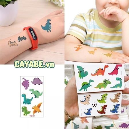 Set 10 tấm sticker hơn 80 hình xăm tattoo cho trẻ em mực sinh học an toàn khủng long