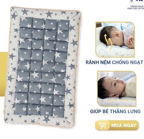 Nệm chần bông cho nôi cũi em bé CAYABE vải cotton 100% thoáng khí, có rãnh chống ngạt (có đặt may theo kích thước yêu cầu)