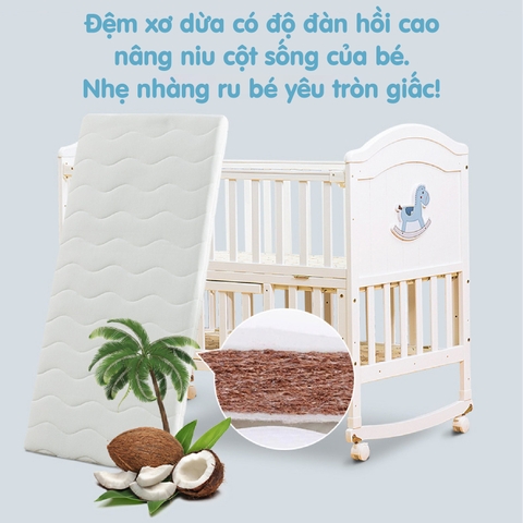 Đệm xơ dừa cũi gỗ CAYABE Umoo cho bé ngủ ngon (100x56x5cm)