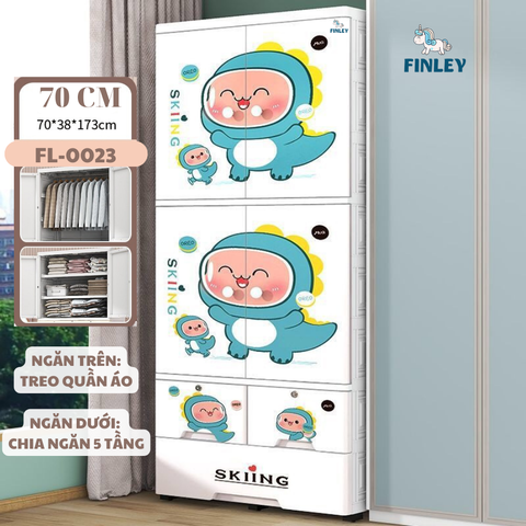 Tủ nhựa cho bé 4 cánh FINLEY khủng long con Dino (Size lớn ngang 70 cm) treo quần áo, đựng đồ chơi, đồ dùng cho gia đình - FL-0023