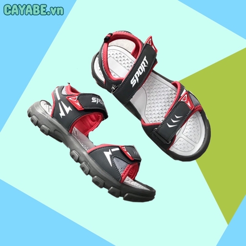 Giày sandal trẻ em màu xám phối đỏ phong cách thể thao