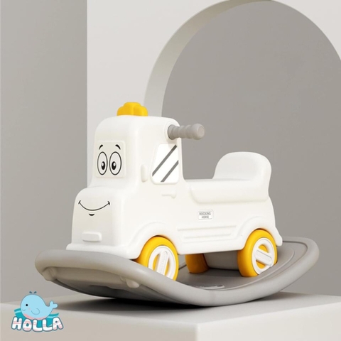 Bập bênh cho bé CAYABE Holla hình xe ô tô màu trắng kết hợp xe chòi chân cho bé