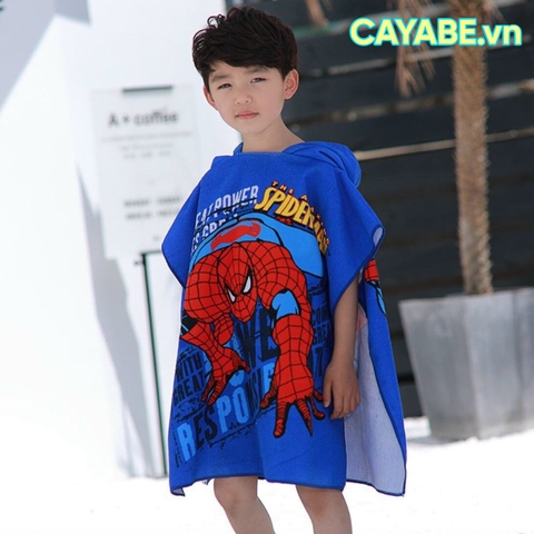 Khăn tắm choàng cho bé CAYABE người nhện Spiderman có mũ trùm đầu màu xanh (size M)