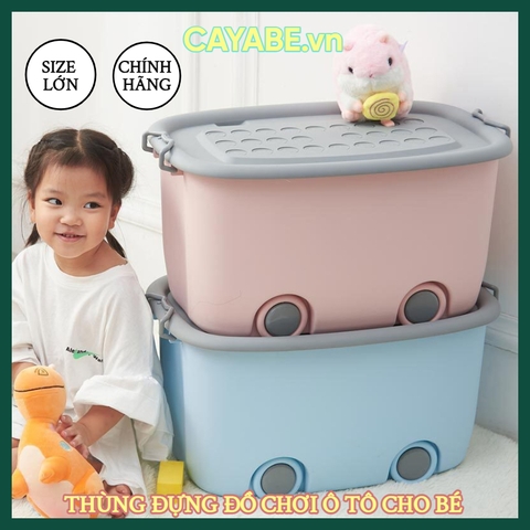 Thùng đựng đồ chơi, quần áo hình xe ô tô CAYABE cho bé có bánh xe (size lớn L 58 x 39 x 31 cm)