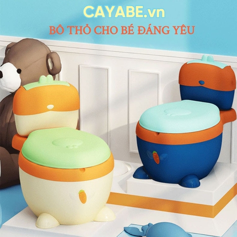 Bô vệ sinh cho bé thỏ con CAYABE có đệm ngồi êm ái màu xanh/ vàng cam
