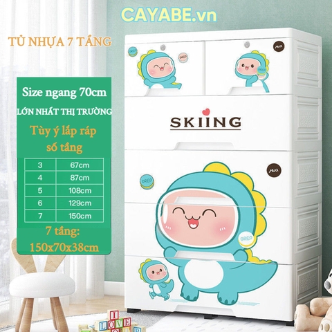 Tủ nhựa cho bé và người lớn ngăn kéo 5-6 tầng FINLEY khủng long xanh (SIZE LỚN NGANG 70CM) đựng quần áo, đồ chơi, đồ dùng gia đình