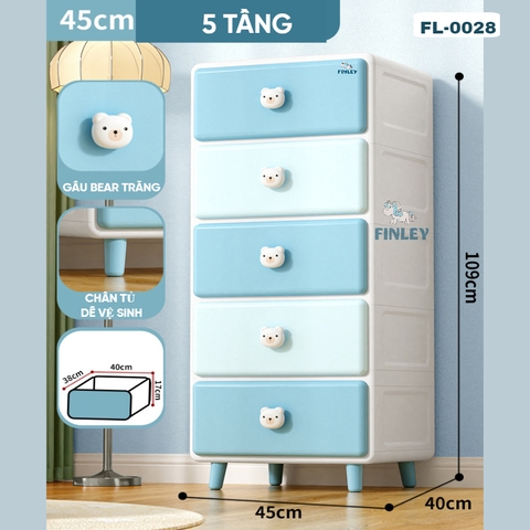 Tủ kệ nhựa 4 - 5 - 6 tầng gấu Teddy xanh ngăn kéo FINLEY (size M ngang 45cm) đựng quần áo, bỉm sữa, đồ dùng cho bé và gia đình