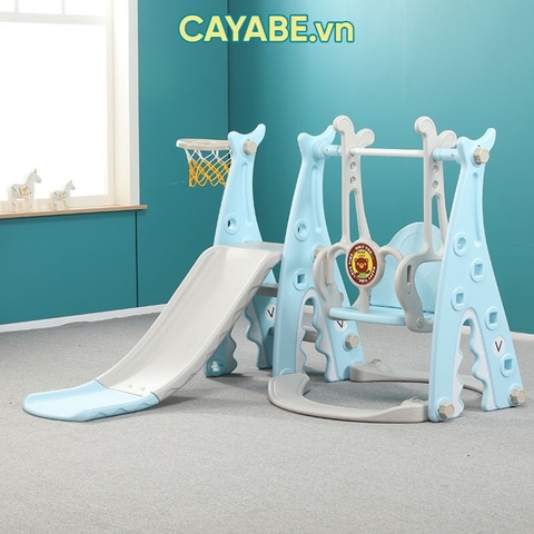 Cầu trượt (cầu tuột) - xích đu - bóng rổ CAYABE cá mập Baby Shark cho bé màu xanh