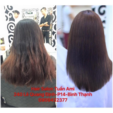 Trước và sau phục hồi keratin,nhuộm