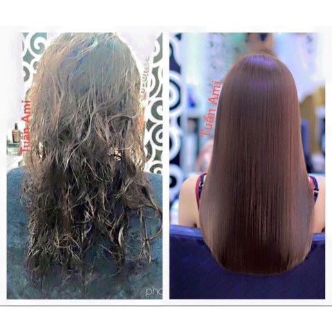 Trước và sau phục hồi keratin,nhuộm