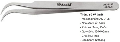 Asaki Nhíp inox gắp linh kiện mũi cong AK-9195
