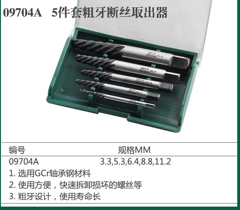 Bộ tarô nhổ ốc gãy 5 chi tiết 3,3-11,2 09704A