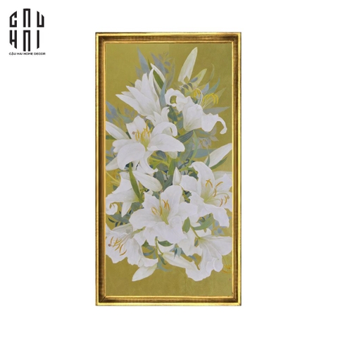 TRANH CANVAS HOA LY TRẮNG 70X130 CM - KHUNG CỔ ĐIỂN - WHITE LILY 70X130 CM