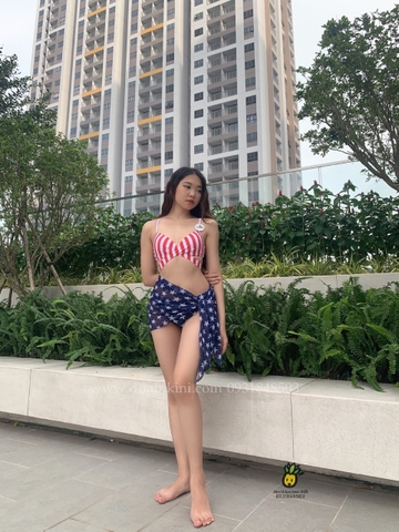 Bikini 3 mảnh cờ mỹ cạp thấp