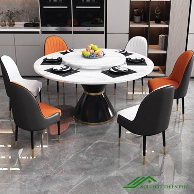 Bộ Bàn Ăn Tròn 6 Ghế Mặt Đá Cao Cấp - BA 76
