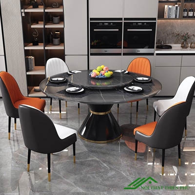 Bộ Bàn Ăn Tròn 6 Ghế Mặt Đá Cao Cấp - BA 76