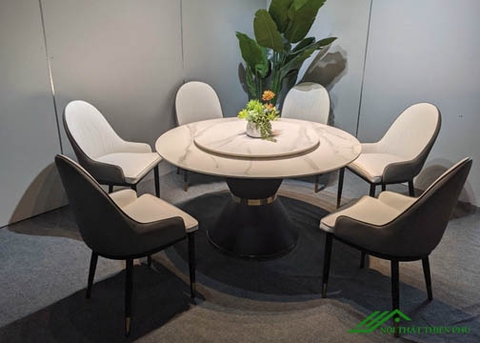 Bộ Bàn Ăn Tròn 6 Ghế Mặt Đá Cao Cấp - BA 76