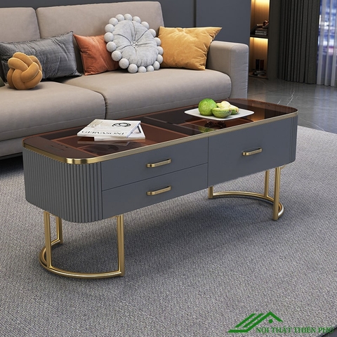 Bàn trà sofa cao cấp mặt đá chân mạ vàng - BT 77