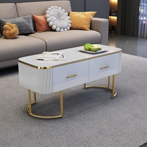 Bàn trà sofa cao cấp mặt đá chân mạ vàng - BT 77