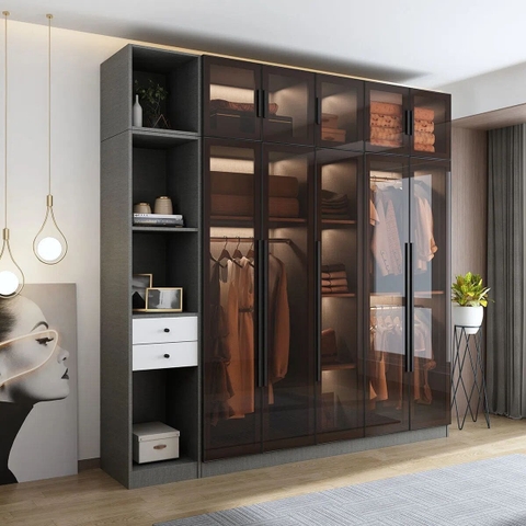 Tủ quần áo gỗ công nghiệp cánh kính - TK 09