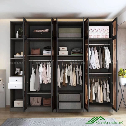 Tủ quần áo gỗ công nghiệp cánh kính - TK 09