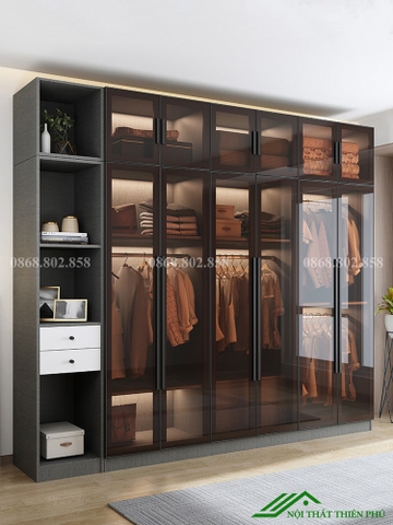 Tủ quần áo gỗ công nghiệp cánh kính - TK 09