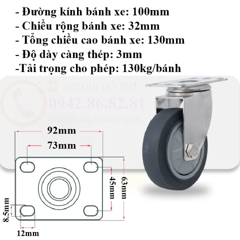 BÁNH XE ĐẨY HÀNG BẰNG NHỰA TPU D=100mm