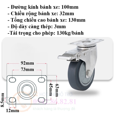BÁNH XE ĐẨY HÀNG BẰNG NHỰA TPU D=100mm